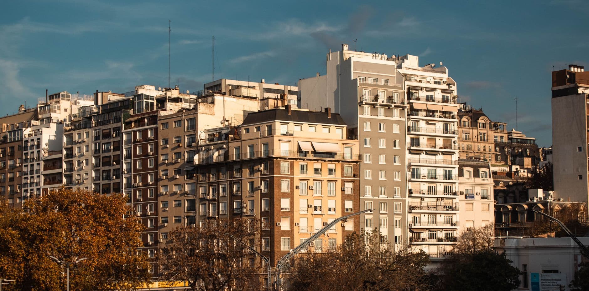 A cityscape of apartment buildings in Buenos Aires, showcasing urban architecture.